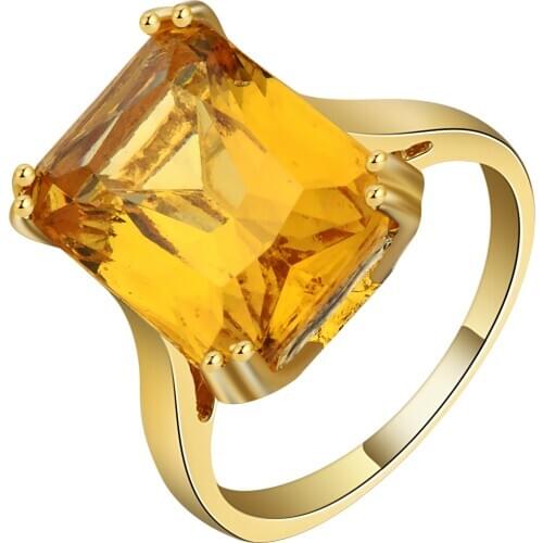 Bright Big Yellow Cubic Zirconia Square Engagement Ring Gold Color Exquisite Custom Wedding Bands Finger Ring for Women