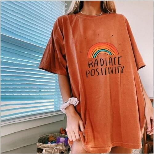 2021 European and American summer new womens fashion loose rainbow letter pattern round neck regular sleeve T-shirt in stock