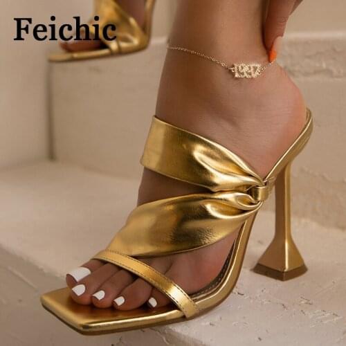 Summer new style heels large size womens fish mouth high heels sandals and slippers women stiletto gold shoes foreign trade wom