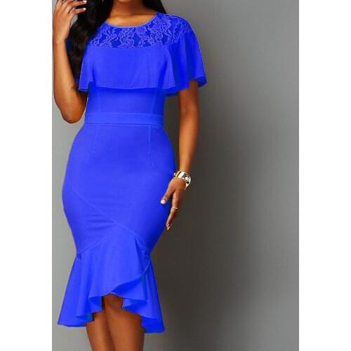 Summer Dress Women 2021 Elegant Patchwork Lace Birthday Party Dress Casual Plus Size Slim Ruffles Office Bodycon Mermaid Dresses