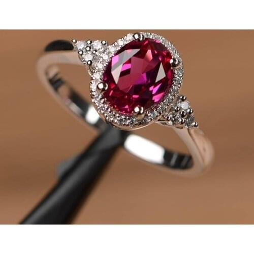 Utimtree aaa Zircon Crystal Engagement Promise Ring Fashion 925 Silver Red Big Oval Wedding Rings for Women Valentines Day Gift