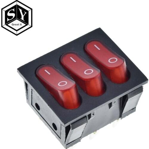 1PCS On-Off KCD3 9Pin Red 16A/250V AC Light Boat Car Rocker Switch KCD3 Triple Light Switch Button KCD3-303