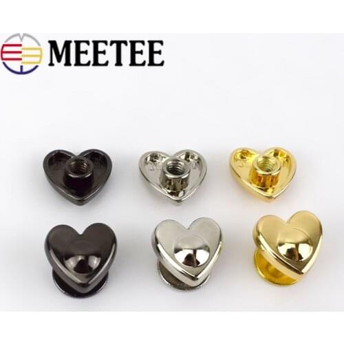 10/30pcs Meetee 8mm Heart Rivet Studs Button Nail Metal Buckles Screw For Bag Hardware Handbag Decor Leather Craft Accessories