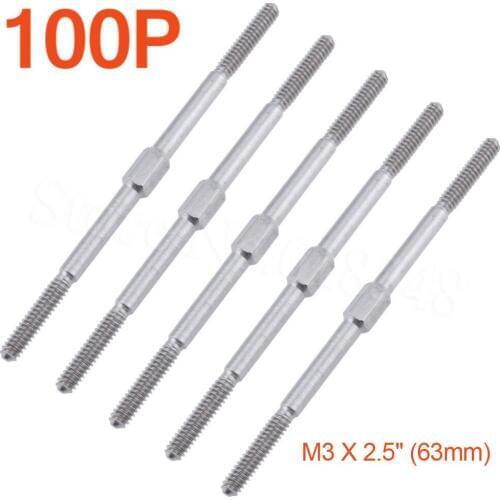 100pcs/Lot M3 X 2.5" (63mm) Steel Push Rod Hex Thread CW / CCW For RC Car Airplane