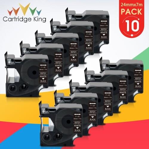 10PK White on Black 53721 24mm Ribbon Tape for DYMO D1 Label Compatible For Dymo LabelWriter 450 Duo LabelManager Label Maker