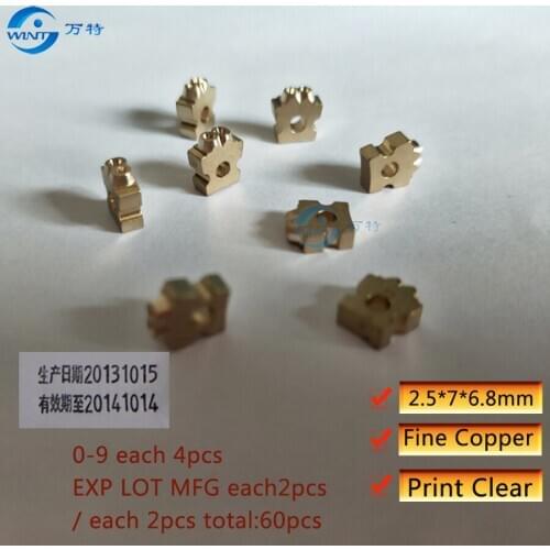 2.5*7*6.8mm Numbers and letters for coding machine, fine copper ,ribbon print parts ,metal types
