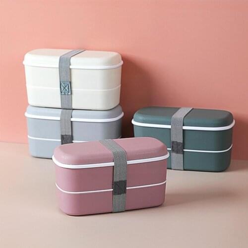 1PC 2 Layer Lunch Box Healthy Material Lunch Box Food Lunch Box Box Container Microwave Storage Fresh-keeping Tableware E5G2