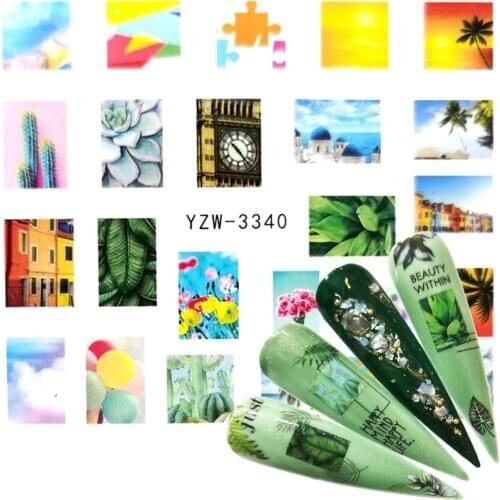 ZKO 2020 1 PC Water Nail Stickers Geometric Sunset Ethnic Style Designs Sliders For Nail Decals DIY Manicure