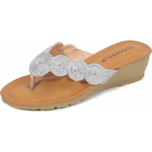 Fashion Mid-Heel Sandals Female Electric Embroidered Gold Silk line Wedge Ladies Sandals large size Summer Womens Shoes qq406