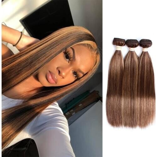 Brazilian P4/27 Straight Hair Bundles For Women Human Hair Extensions Ombre Brown Bundles with Closure Color Remy Hair Weave