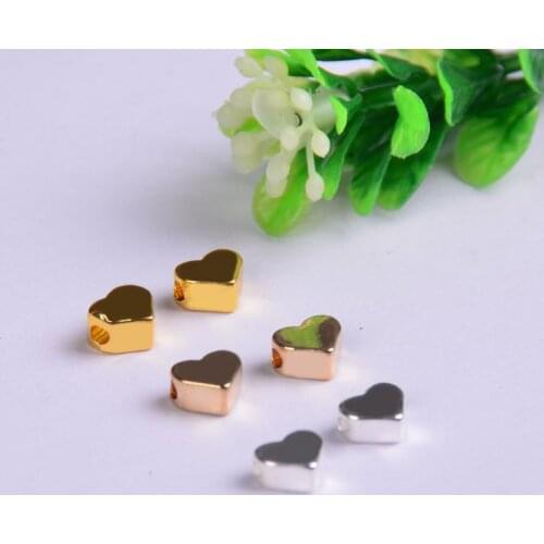 20pcs/lot copper Charms bead for Jewelry DIY Making gold silver color heart Beads Spacer Bead for necklace