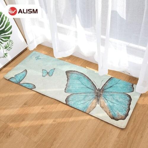 Flannel Floor Mat Carpet Butterfly Printing Bath Mat Doormat Morden kitchen Rug Bedroom Living Room Bath Floor Mats Tatami