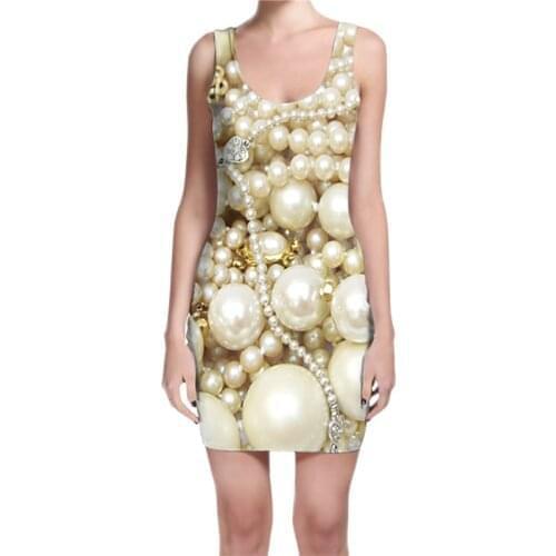 Custom Made Pearls & Gold Sublimation Print Milk Silk Dress