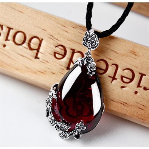 Famous brand 925 Silver Royal Bohemian garnet natural semi-precious stones Pendant Necklace red female retro girlfriend gift