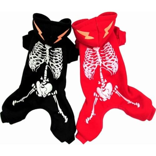 Cute small dog jumpsuit hooded clothing halloween dog skull costume clothes for chihuahua winter warm dog pet cat jacket coat