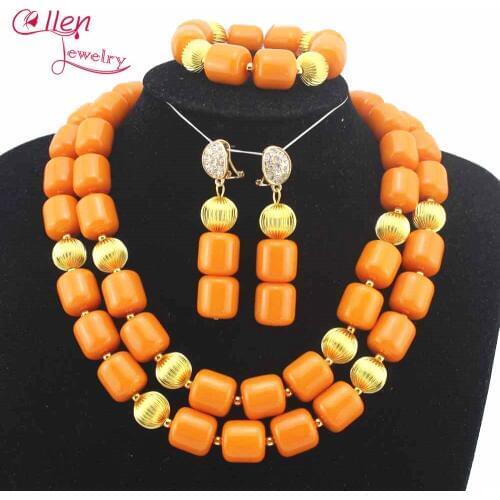 Handmade Chunky necklace Nigerian Wedding Jewelry Sets Beaded Bridal Necklace african beads Jewelry Sets W11409