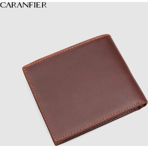 CARANFIER Mens Wallets Men Genuine Cow Leather Purse Male Crazy Horse Wallet Bi-fold Coin Credit Card Holder Simple Portable Bag