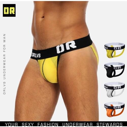 ORLVS Brand Mens Sexy Underwear Cotton Briefs Jockstraps Men Mesh Double D G-string Thongs Male Lingerie Panties OR139