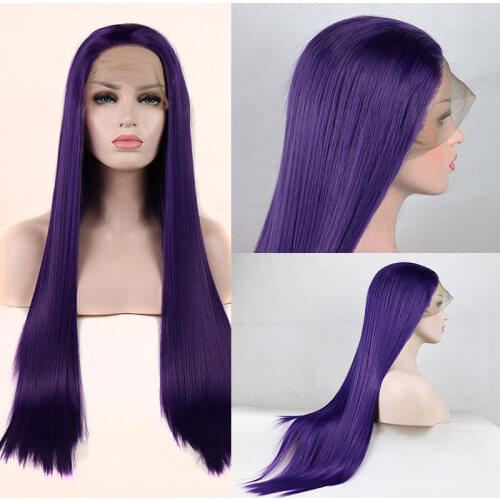 Bombshell Synthetic Lace Front Wig Dark Purple Silky Straight Heart Resistant Fiber Natural Hairline For Black White Women Wig