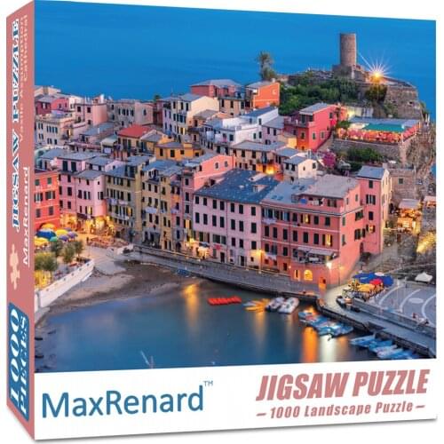 MaxRenard 50*70cm Jigsaw Puzzles 1000 Pieces Cinque Terra Assembling Picture Landscape Paper Jigsaw Puzzles for Adults Kids