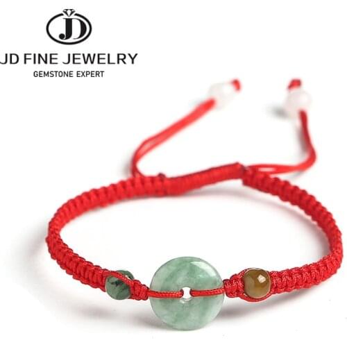 JD Natural Jade Emerald Peace Bracelet Adjustable Length Charm Jewelry Handmade Bracelet For Woman