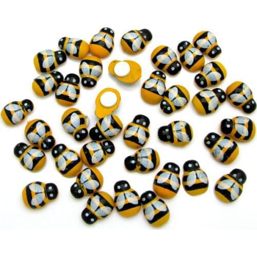 50/100Pcs Bees ladybugs Wooden Buttons Flatback Cabochon Scrapbooking Crafts Wood Embellishment Kawaii Decor Diy Accessories