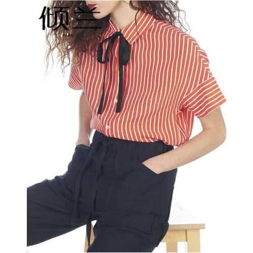 Patads French womens M spring summer college Style Lace Up striped shirt calisia