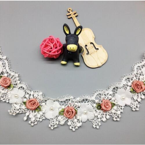 16x Vintage White Polyester Pearl Flower Wave Embroidered Lace Trim Ribbon Fabric Handmade Garment Wedding Dress Sewing Craft