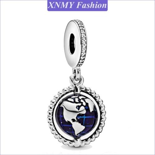 XNMY New Silver Color Original Beads Spinning Globe Dangle Charms Fit European Pandora Bracelets Women Diy Jewelry