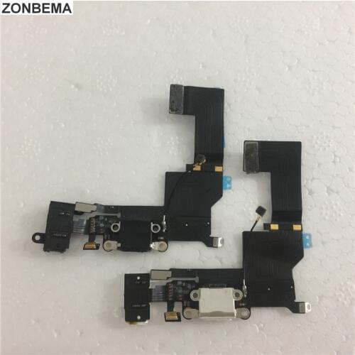 ZONBEMA 100pcs Charger Charging Port Dock USB Connector Flex Cable For iPhone 5 5S Headphone Audio Jack Flex Ribbon