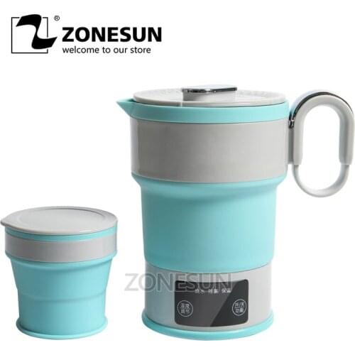 ZONESUN 0.6L Folding Electric Kettle Thermos Auto Power-Off Protection Travel Mini Portable Heating Water Boiler Tea Coffee