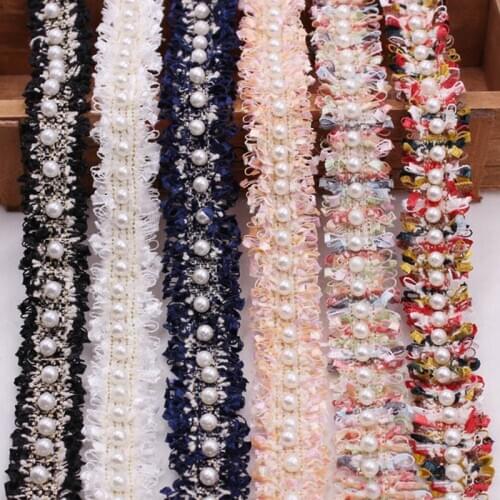 0.9M Vintage Beautiful Pearl Beaded Embroidered Lace Trim Ribbon Fabric Handmade DIY Costume Dress Sewing Supplies Craft