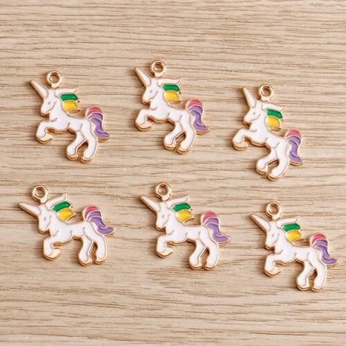 10pcs 23*16mm Cartoon Colorful Unicorn Charms for Pendants Necklaces Keychains Cute Enamel House Charms Jewelry DIY Accessories