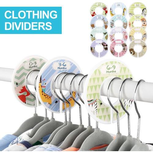 12pcs DIY Closet Divider Round Set Cartoon Animal Nursery Closet Clothing Rack Hanger Organizer Dividers for Baby Infant Clothes