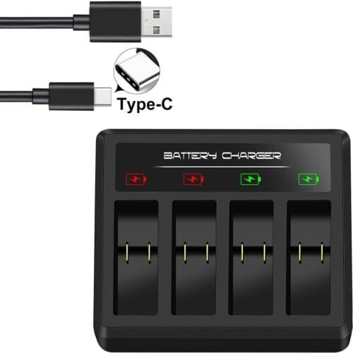 4-Channel USB Charger with Type-C Port with GoPro Hero 8 Black Hero7 Hero6 Hero5 Hero2018 camera 4 Slots camera charger