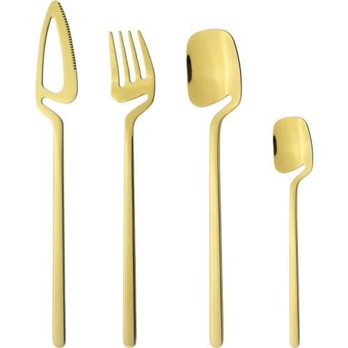4Pcs Gold Dinnerware Cutlery Set Mirror Knife Fork Coffee Spoon Tableware Set 18/10 Stainless Steel Bar Flatware Silverware Set