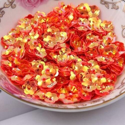 50g/lot PVC Sequins 5mm Flower With 1 Center Hole Plum Blossom Cup Loose Sequins Orange Red Spangles