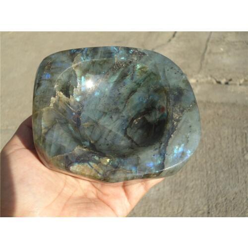 845g Natural Labradorite Quartz Crystal Ashtray Coin Dish Madagascar LA1020