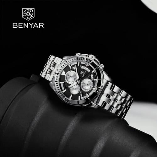 Benyang 2021 New Luxury Mens Quartz Business Watch Waterproof Hollow Design Stainless Steel Night Light Watch Relogio Masculino