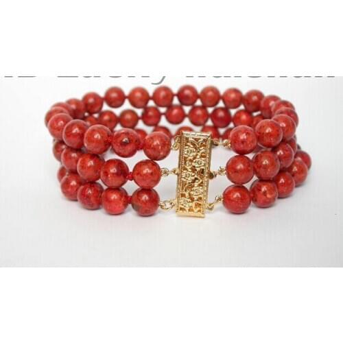 Free shipping >>>>>>genuine 100% 8" natural 3row red sponge coral Bracelet