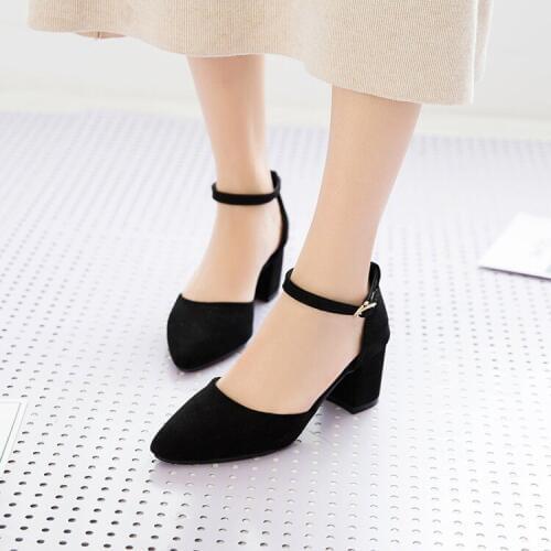 Big Size 11 12 13 14 15 high heels sandals women shoes woman summer ladies Suede thick heel and pointed button square heel