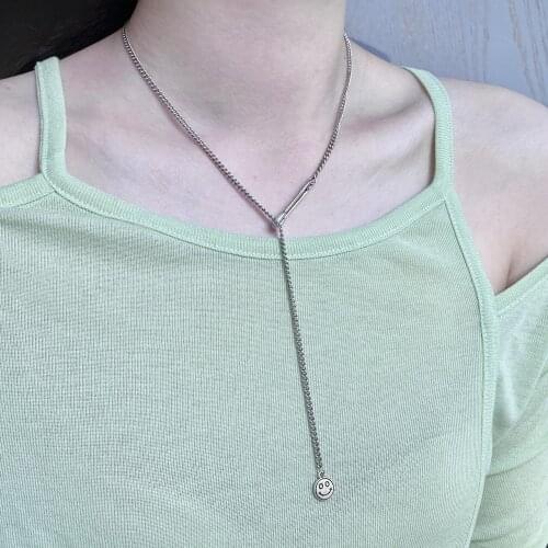 Punk Chain on The Neck Hip-hop Style Rotatable Smile Pendant Gothic Grunge Chain Aesthetic Ladies Necklace Jewelry Accessory