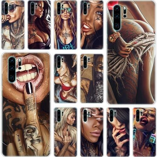 Hot Sexy Sleeve Tattoo Girl Silicone Phone Case for Huawei P40 P30 P20 Pro P10 P8 Lite 2017 PSmart Z S Plus 2019 2020 Soft Cover