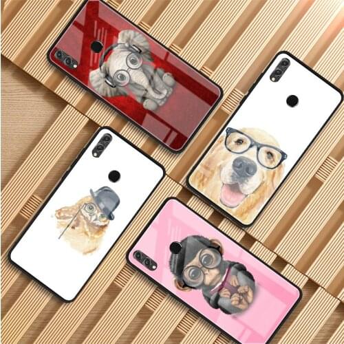Spectacle animal Tempered Glass Phone Case For Huawei P20 P30 P40 P40 Lite Pro Psmart Mate 20 30 Cover Shell