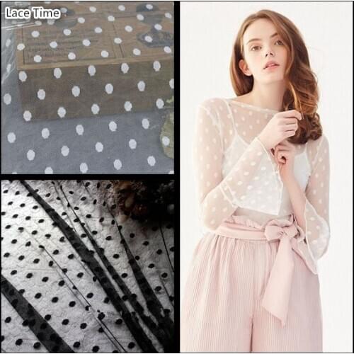 BlACK 150cm width flocked polka dot soft fine elastic mesh tulle net for wedding dress tutu blouse veil ball gown petticoat