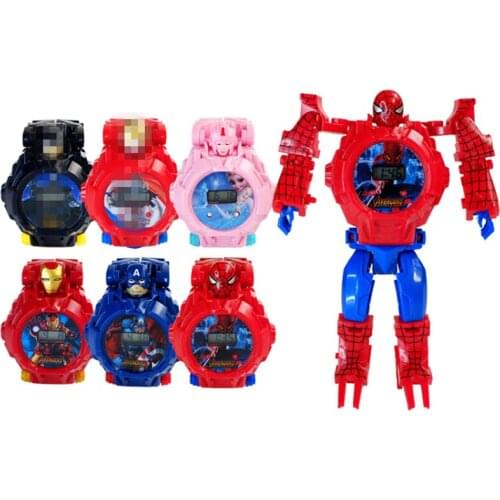 Disney Marvel Spider-Man Frozen 2 Projection Digital Watch Intelligence Learning Iron Man Deformation Watch Childrens Gift