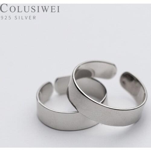 COLUSIWEI Glossy Open Rings for Men and Women 925 Sterling Silver Open Adjustable Ring Finger Couple Pair Rings Fine Jewelry