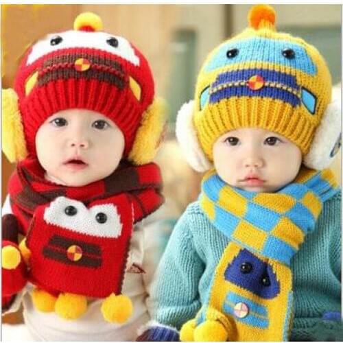 Baby Winter Hat & Scarf Baby Winter Cap Children Warm Scarf For Boys Suit Beanie Hats Scarfs For Girl Boy