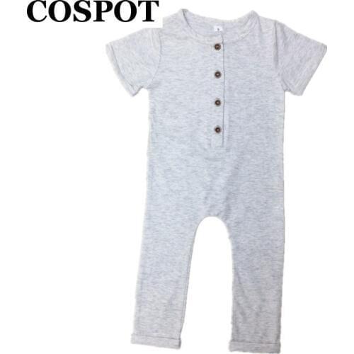 COSPOT Baby Boys Girls Summer Romper Newborn Cotton Jumpsuit Infant Plain Color Red Gray Pajamas Jumper 2021 New Arrival E33
