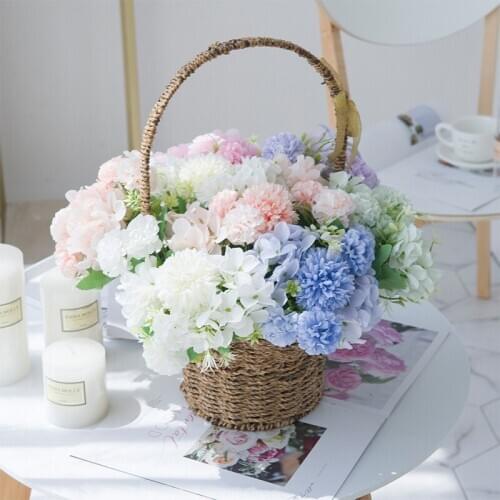 Hydrangea Carnation Chrysanthemum Ball Wedding Simulation Bouquet Artificial Handmade Silk Flower Arrangement navidad